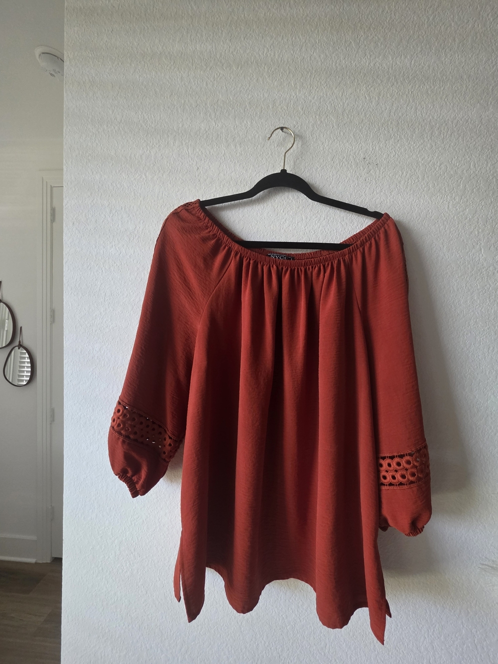 NYC Tunic Rust with Eyelet Sleeve Trim